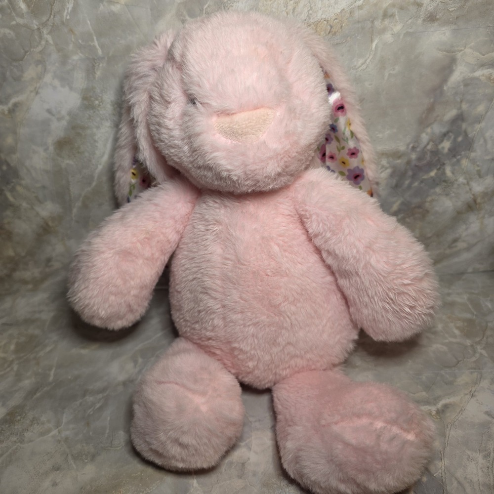 Spark Create Imagine Pink Plush Bunny Toy Floral Satin Ears Rattle Baby Toy 14"